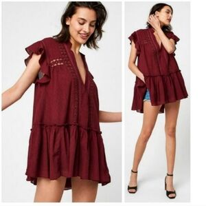 Free People Lace Baby Blues Tunic Wine Colored Size Medium